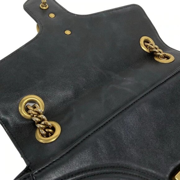 Auth GUCCI GG Marmont Quilting Small Shoulder Bag 443497 Black White Leather - Picture 14 of 16